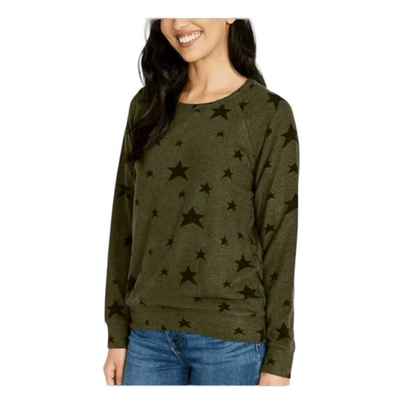 Buffalo David Bitton Star Print Sweater Army Green Soft Knit Crewneck Long Sleev - Picture 1 of 8